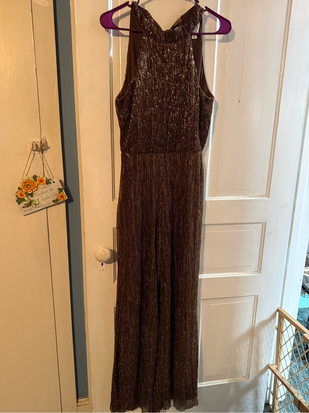Francesca's Collections Brown Shimmery Halter Jumpsuit